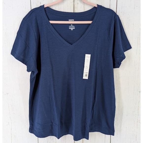 Sonoma Size XL The Everyday Tee Dark Blue V Neck Short Sleeve Womens Top NWT - Picture 1 of 8